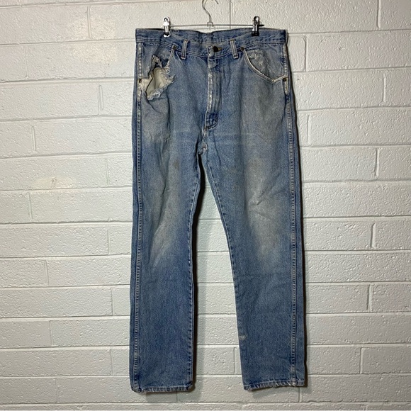 VTG Mid 90’s Wrangler Jeans Made in USA Measure 34x31 (Tag 36x32) Worn Weathered - Picture 3 of 16